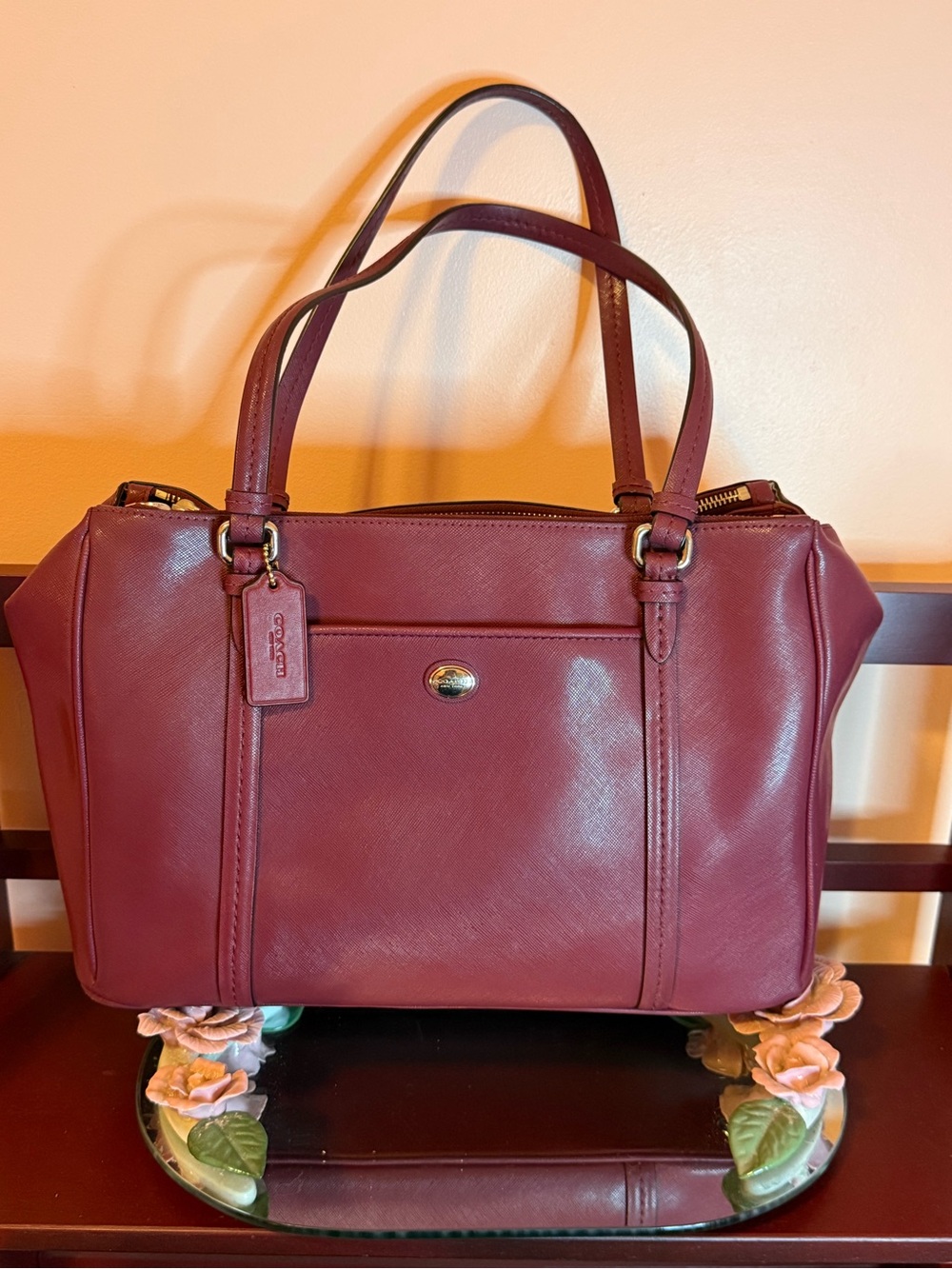 Coach Burgundy Leather Shoulder Tote